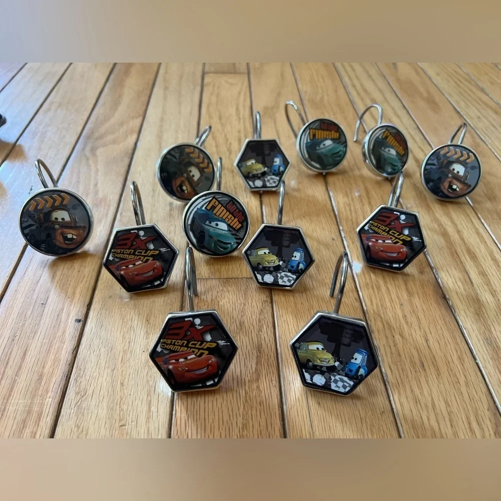 Disney Pixar Cars Shower Hooks Set Of 12 Heavy Metal